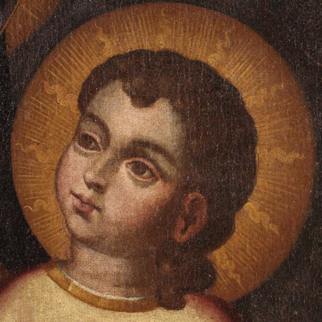 19th Century Oil on Canvas Antique Religious Italian Painting Madonna with Child 6