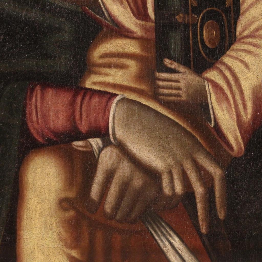 Late 19th Century 19th Century Oil on Canvas Antique Religious Italian Painting Madonna with Child