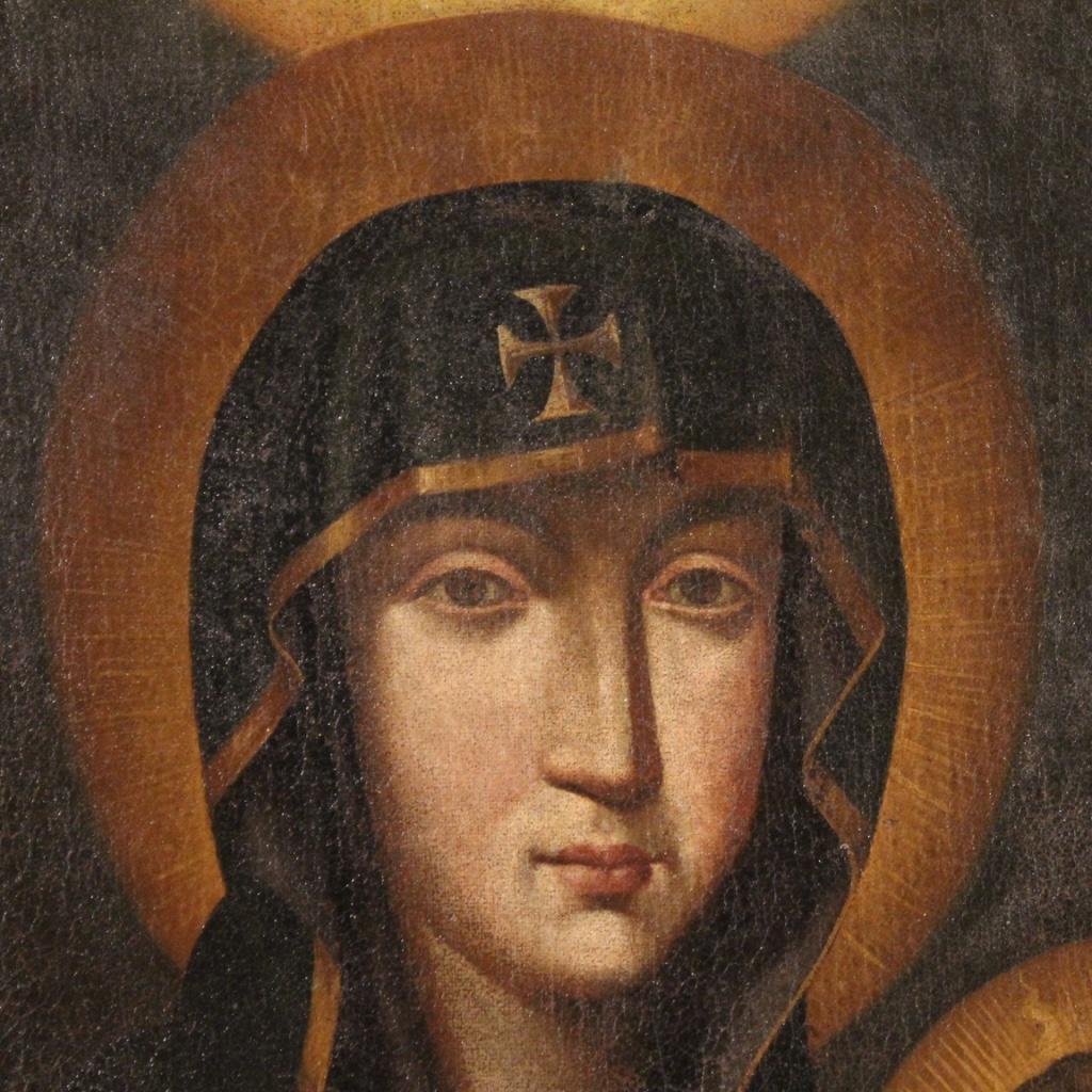 19th Century Oil on Canvas Antique Religious Italian Painting Madonna with Child 4