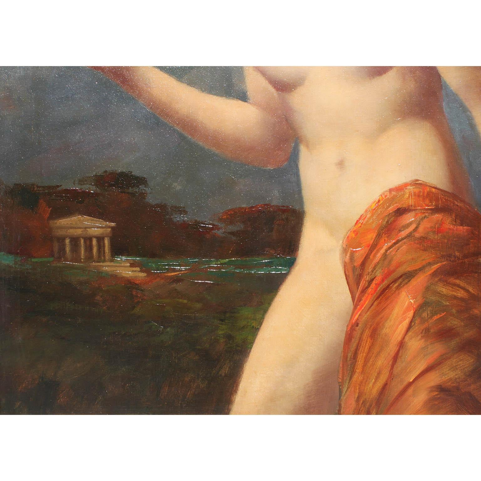 German 19th Century Oil on Canvas Bacchante Group Attributed to Leopold Schmutzler For Sale