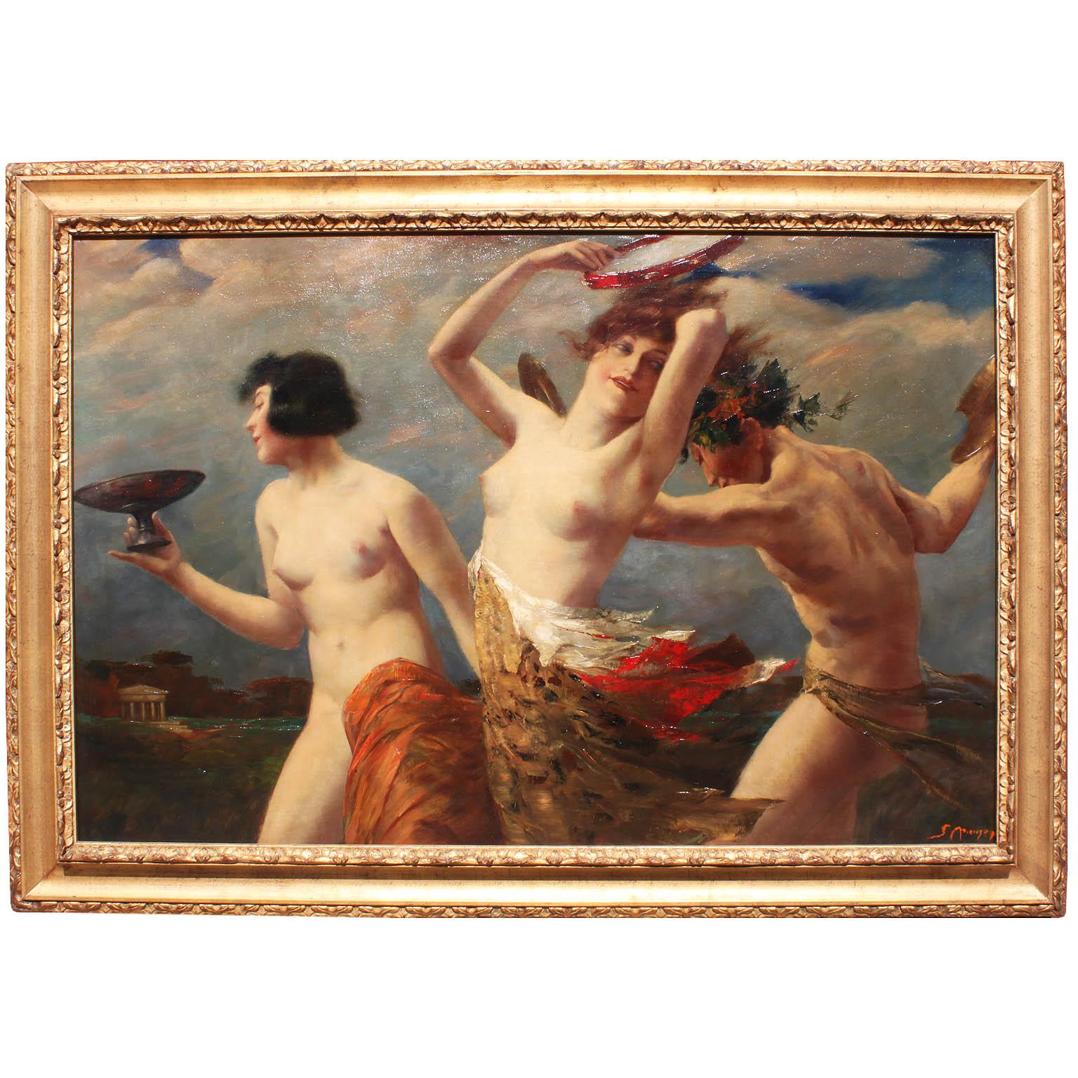 19th Century Oil on Canvas Bacchante Group Attributed to Leopold Schmutzler