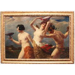 Huile sur toile du XIXe siècle, Groupe de bacchantes, attribuée à Leopold Schmutzler