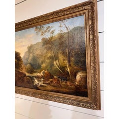 19th Century Oil on Canvas "Cattle Watering by the Stream"