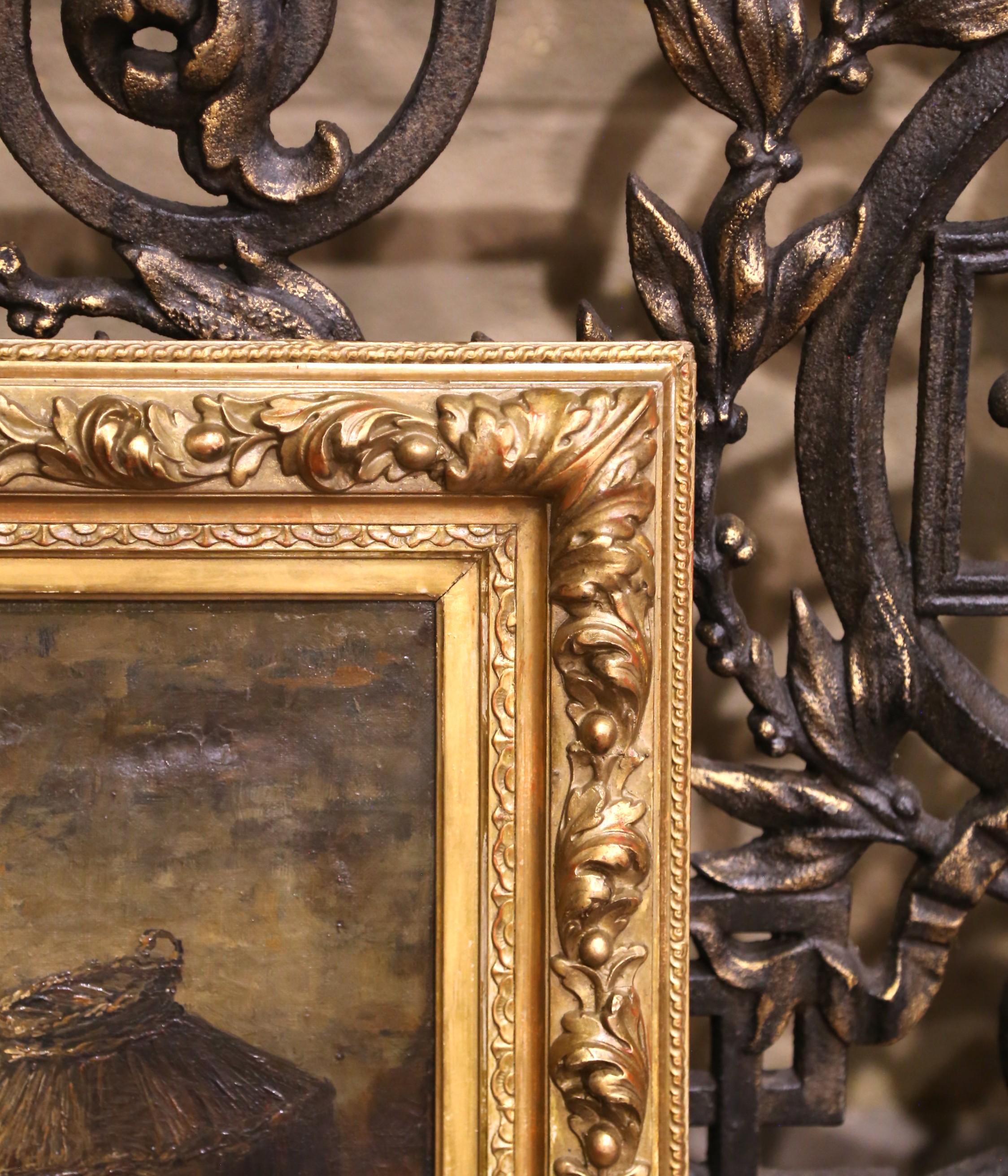 19th Century Oil on Canvas Chicken Painting in Gilt Frame Signed E. Coppenolle For Sale 1