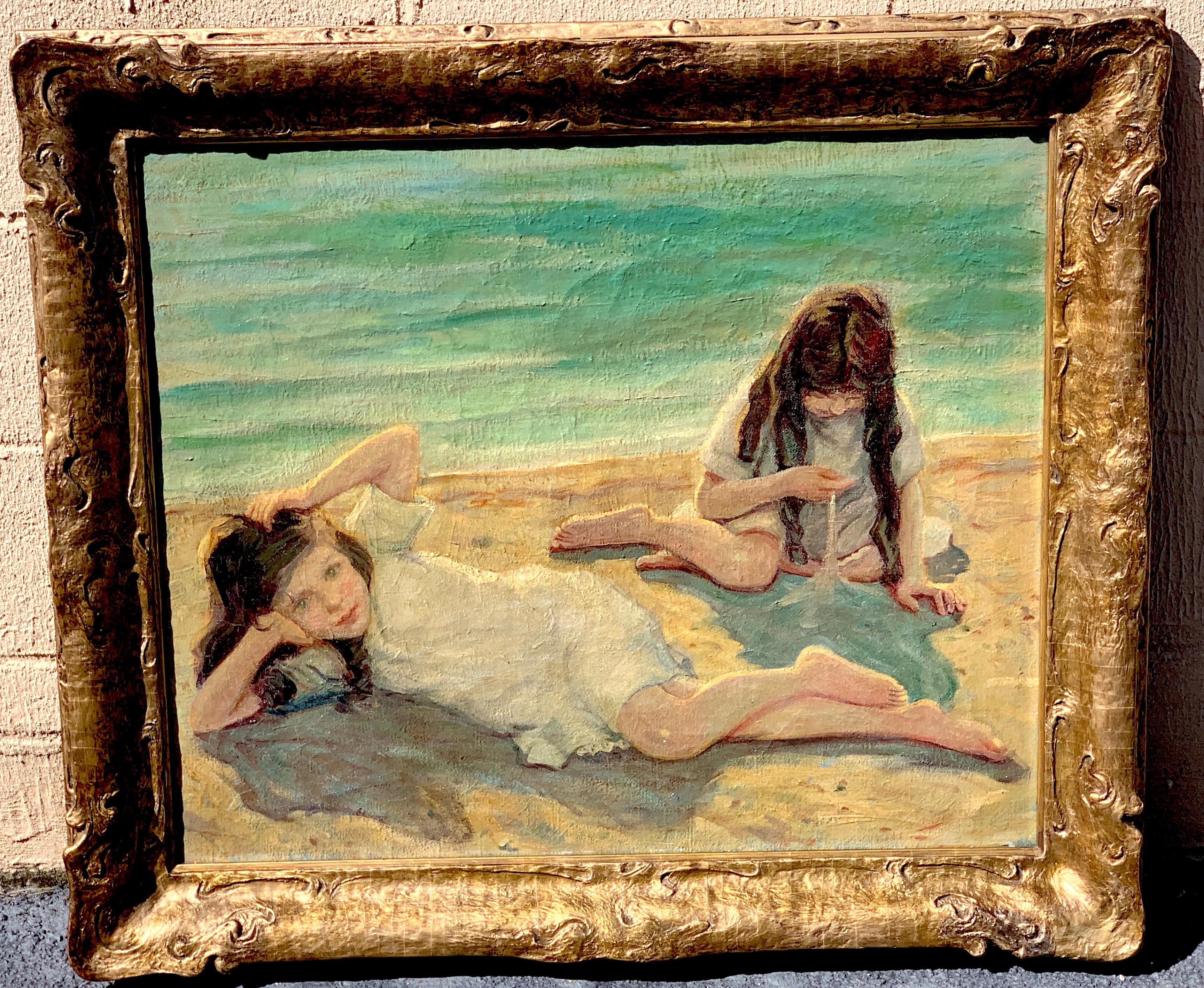 19th century oil on canvas children playing on the beach, a well executed work, unsigned, beautifully executed.
Measures: Canvas 30