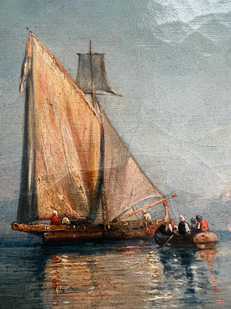 Antike Original Eugene Lepoittevin signiert und datiert 1851 Mittelmeer Marina (Französisch) im Angebot
