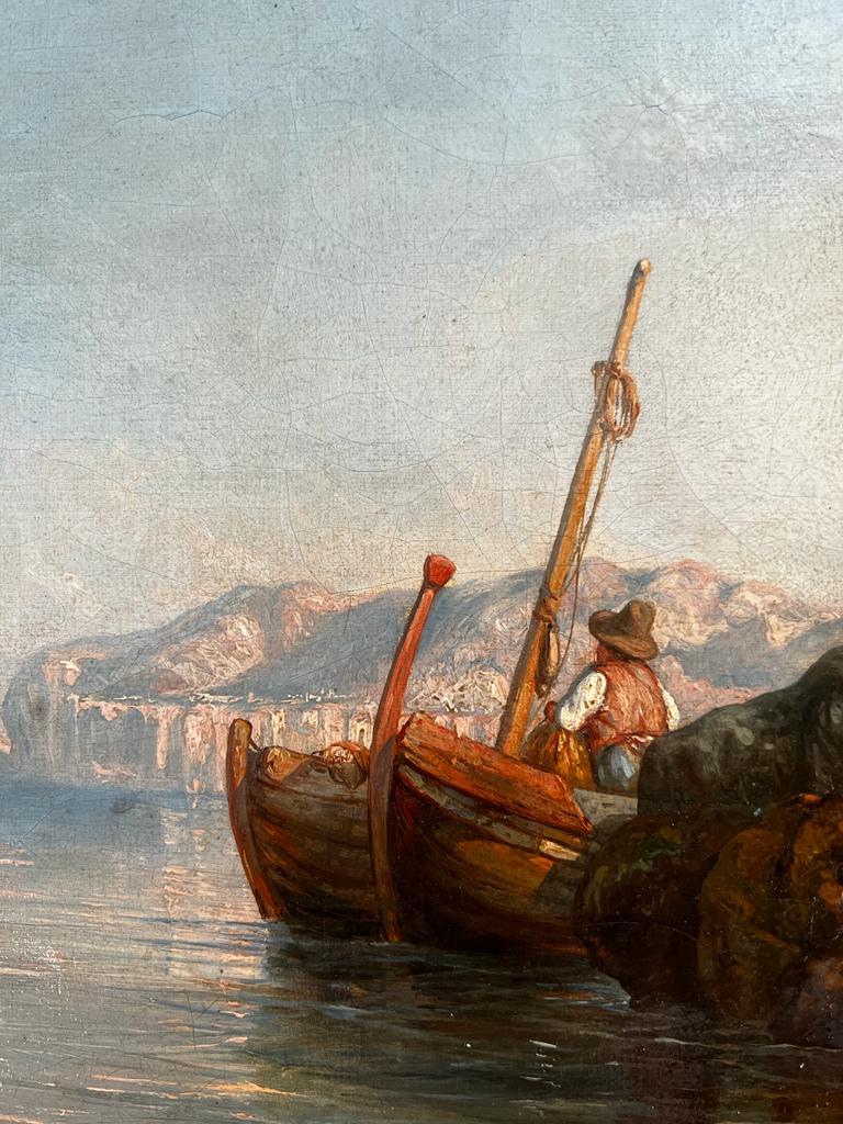 Canvas Antique Original Eugene Lepoittevin Signed and Dated 1851 Mediterranean Marina For Sale