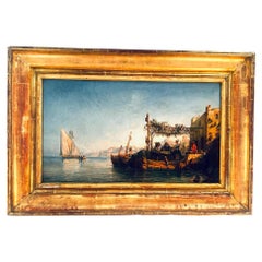 Antique Marina méditerranéenne signée et datée de 1851 par Eugène Lepoittevin