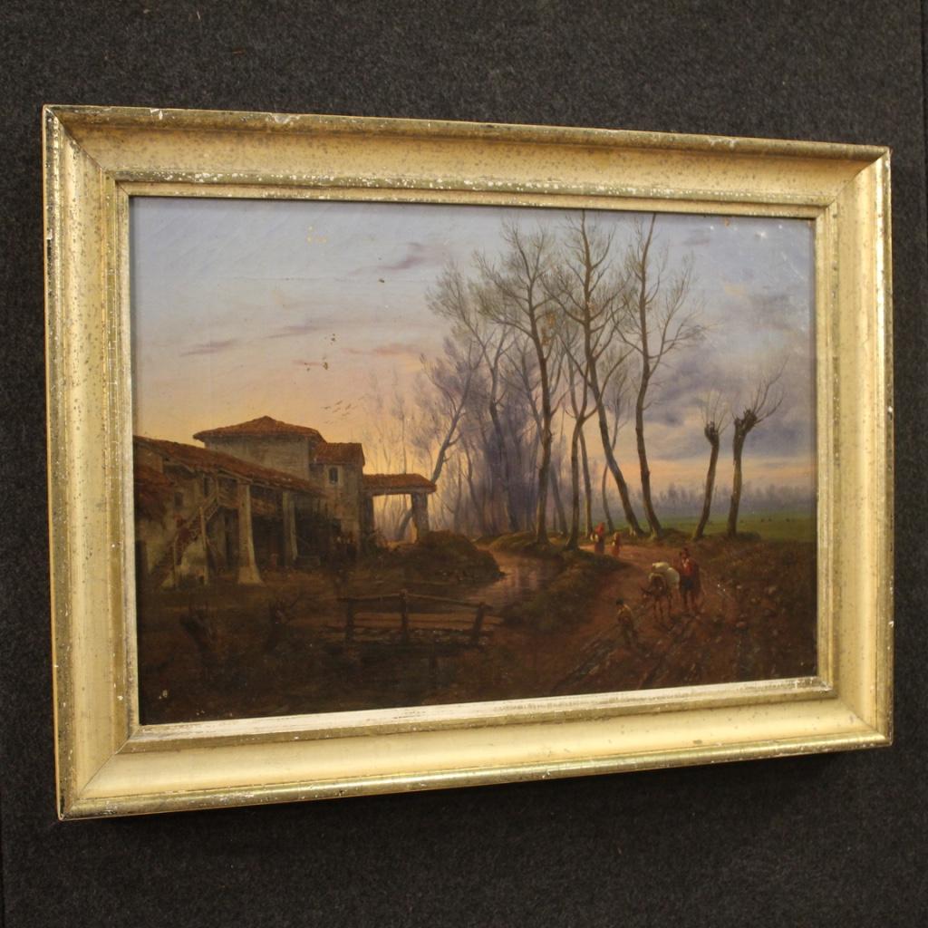 19th Century Oil on Canvas Countryside Landscape French Painting, 1870 For Sale 6