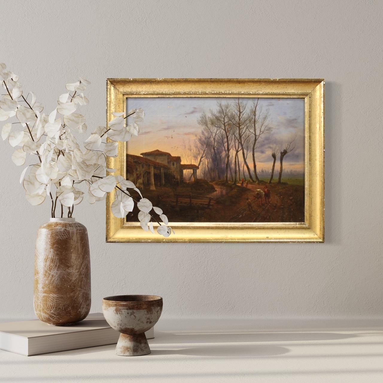 19th Century Oil on Canvas Countryside Landscape French Painting, 1870 For Sale 10