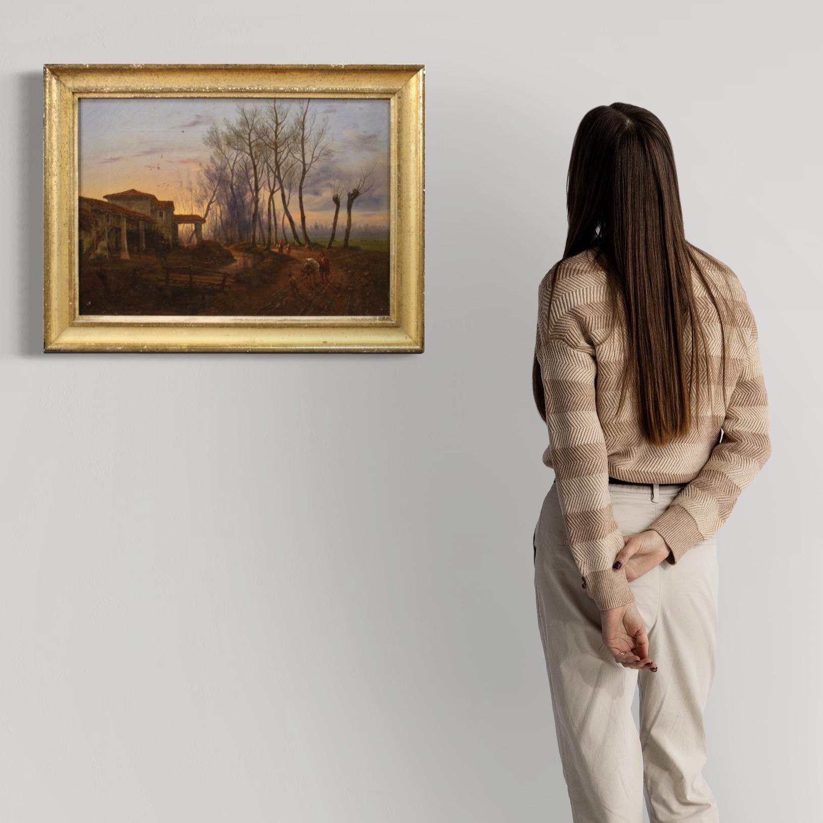 19. Jahrhundert Öl auf Leinwand Landschaft Landschaft Französisch Malerei, 1870 im Zustand „Relativ gut“ im Angebot in Vicoforte, Piedmont