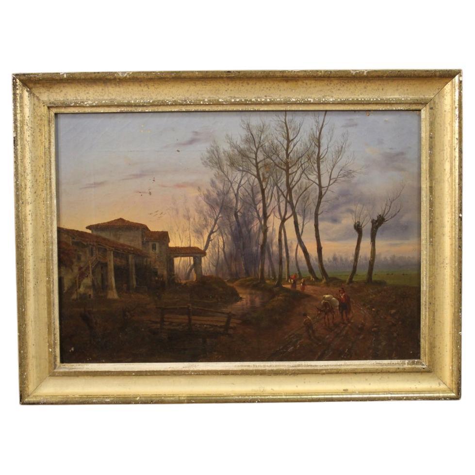 19th Century Oil on Canvas Countryside Landscape French Painting, 1870 For Sale