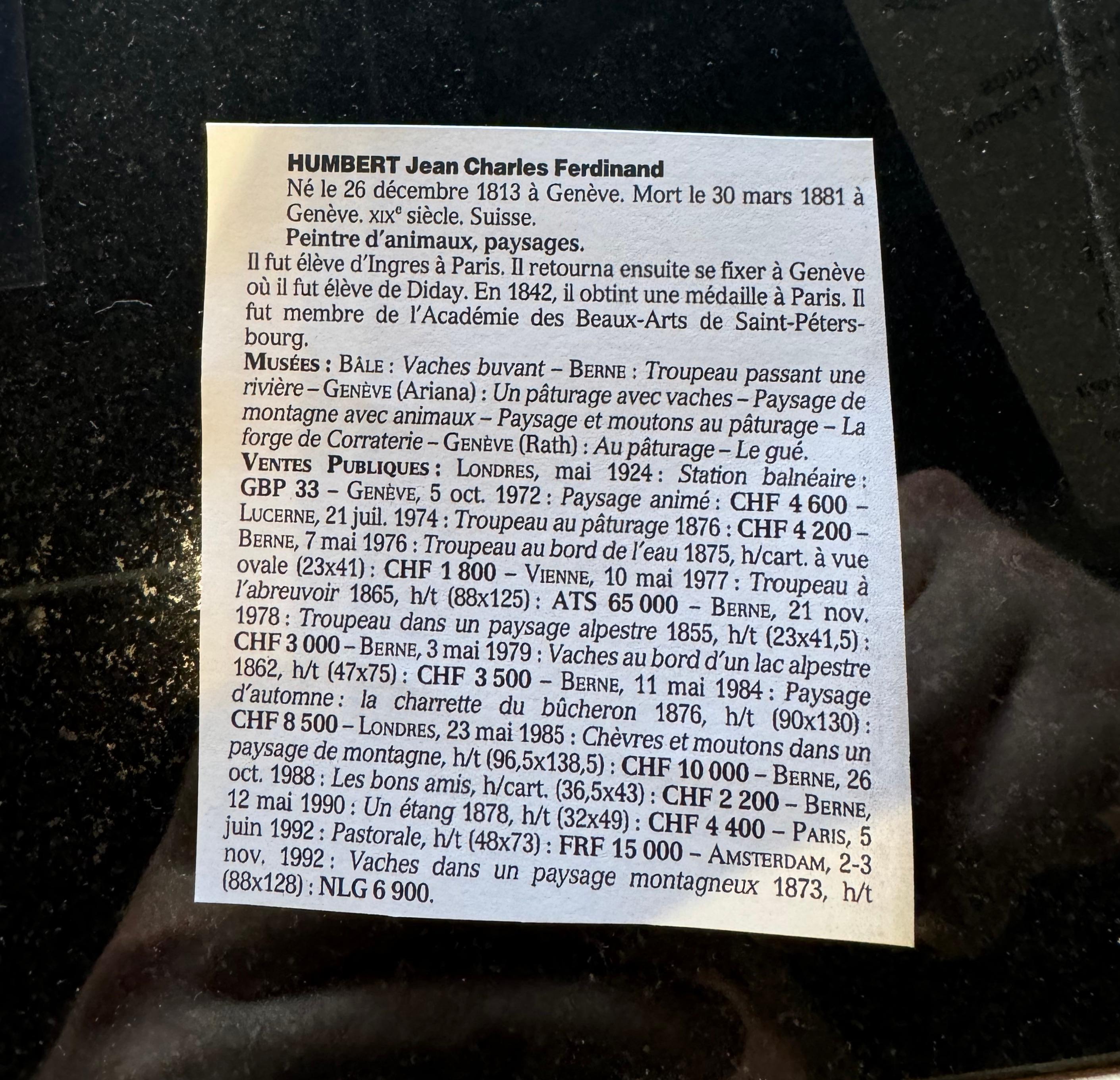 Ölgemälde auf Leinwand Kuh in geschnitztem Rahmen, signiert Charles Humbert, 19. Jahrhundert im Angebot 7