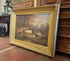 19th Century Oil on Canvas Cow Painting in Carved Frame Signed Charles Humbert
