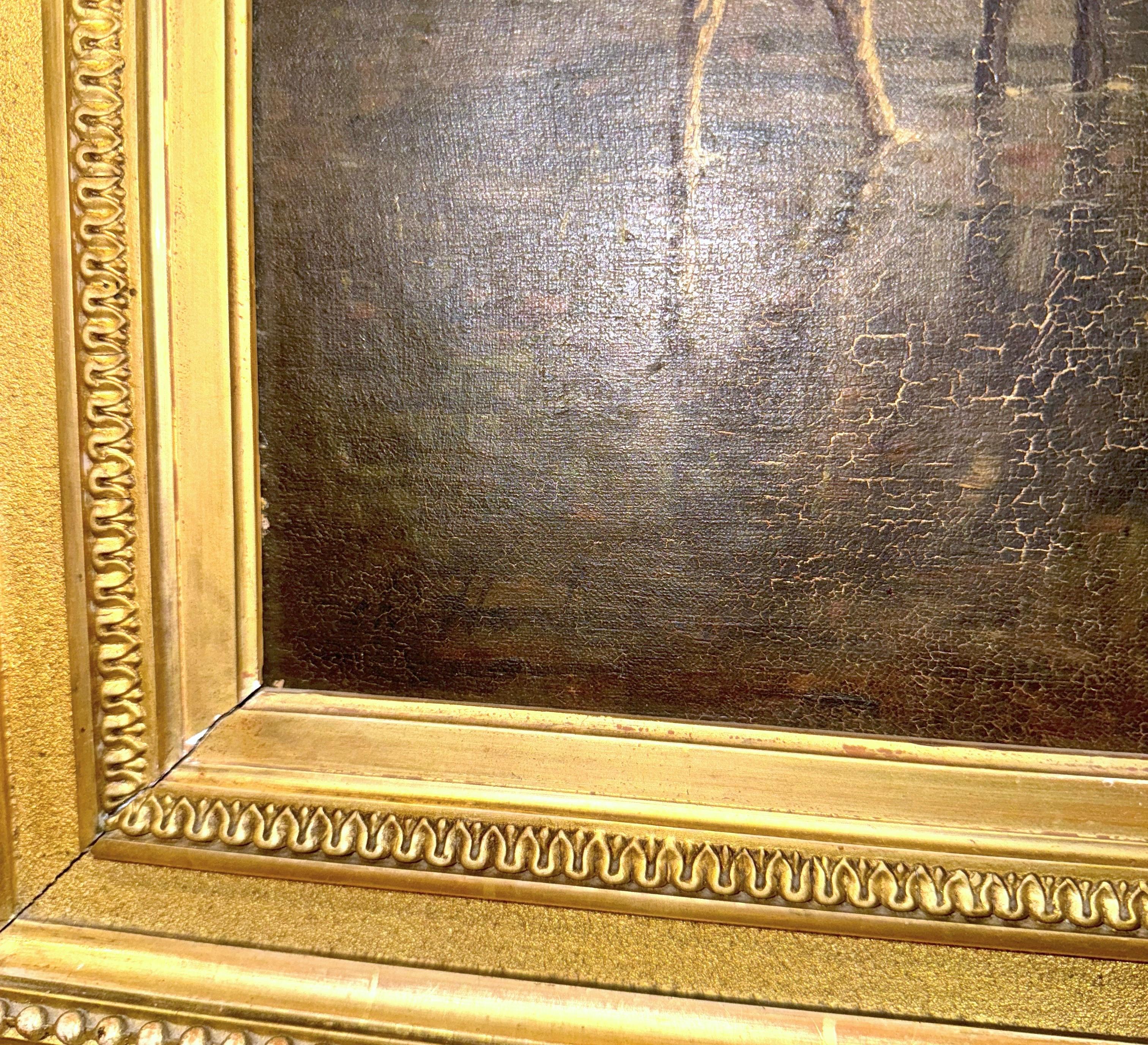 Ölgemälde auf Leinwand Kuh in geschnitztem Rahmen, signiert Charles Humbert, 19. Jahrhundert (Vergoldet) im Angebot