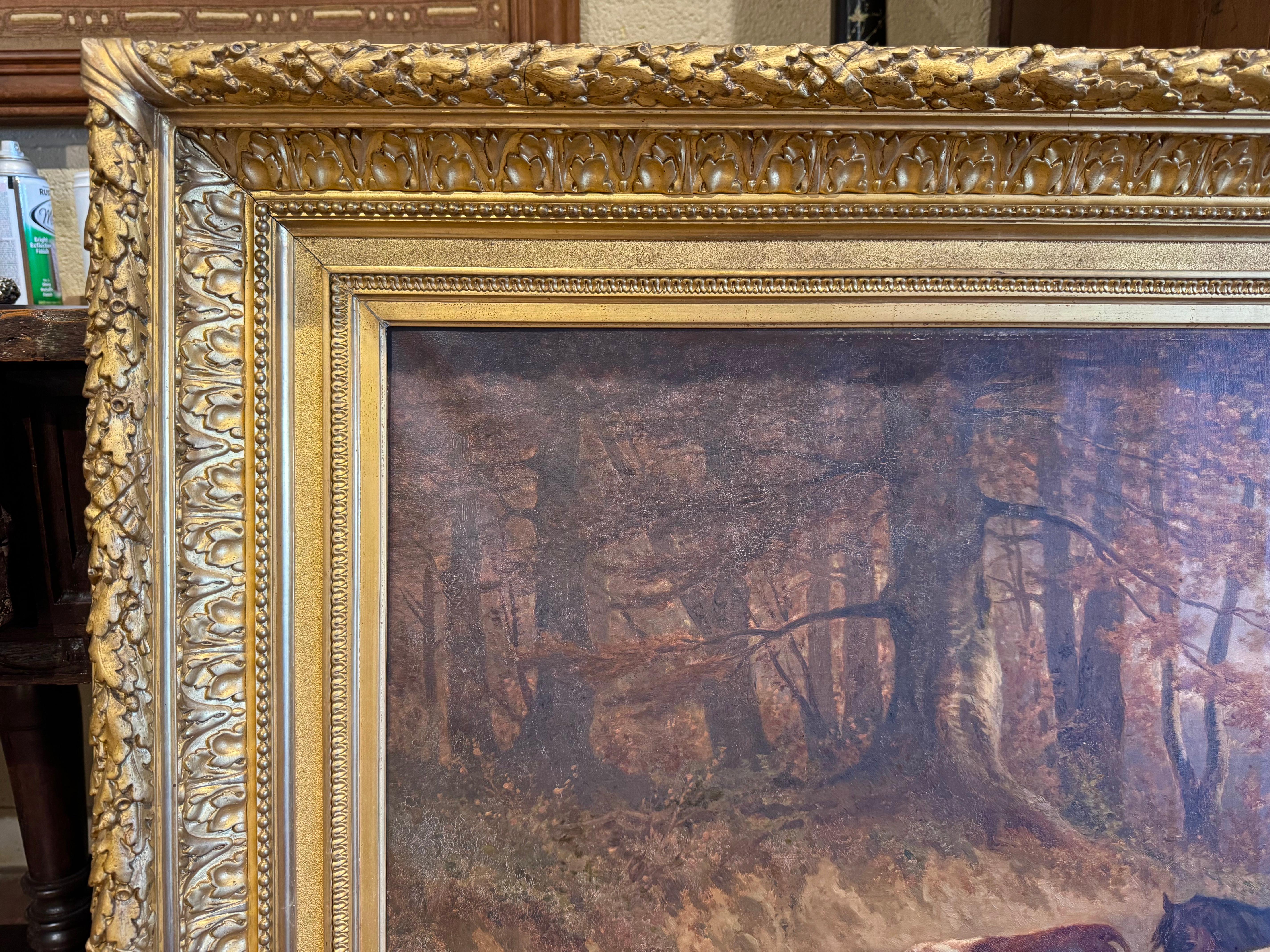 Ölgemälde auf Leinwand Kuh in geschnitztem Rahmen, signiert Charles Humbert, 19. Jahrhundert im Angebot 1