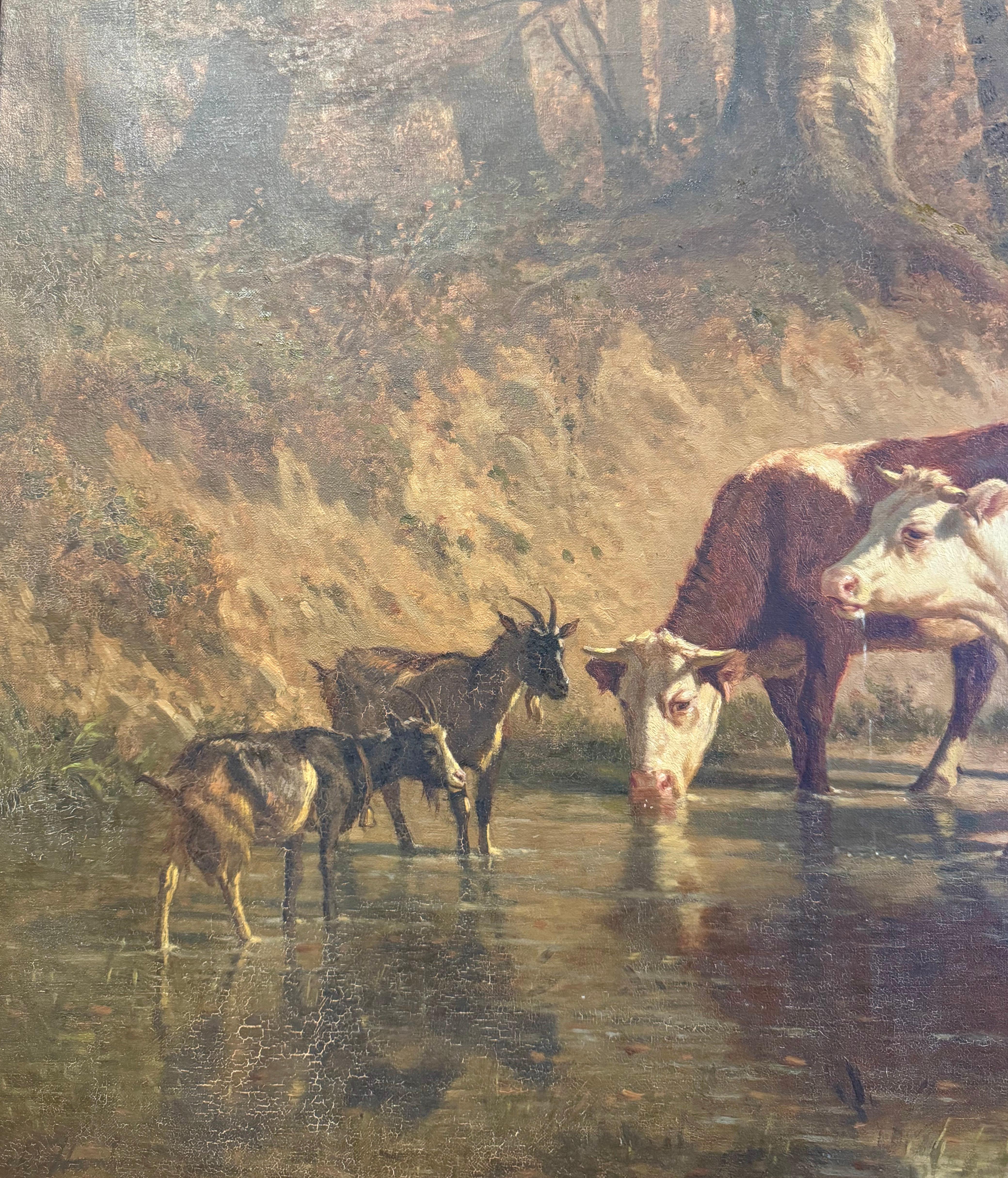 Ölgemälde auf Leinwand Kuh in geschnitztem Rahmen, signiert Charles Humbert, 19. Jahrhundert im Angebot 2