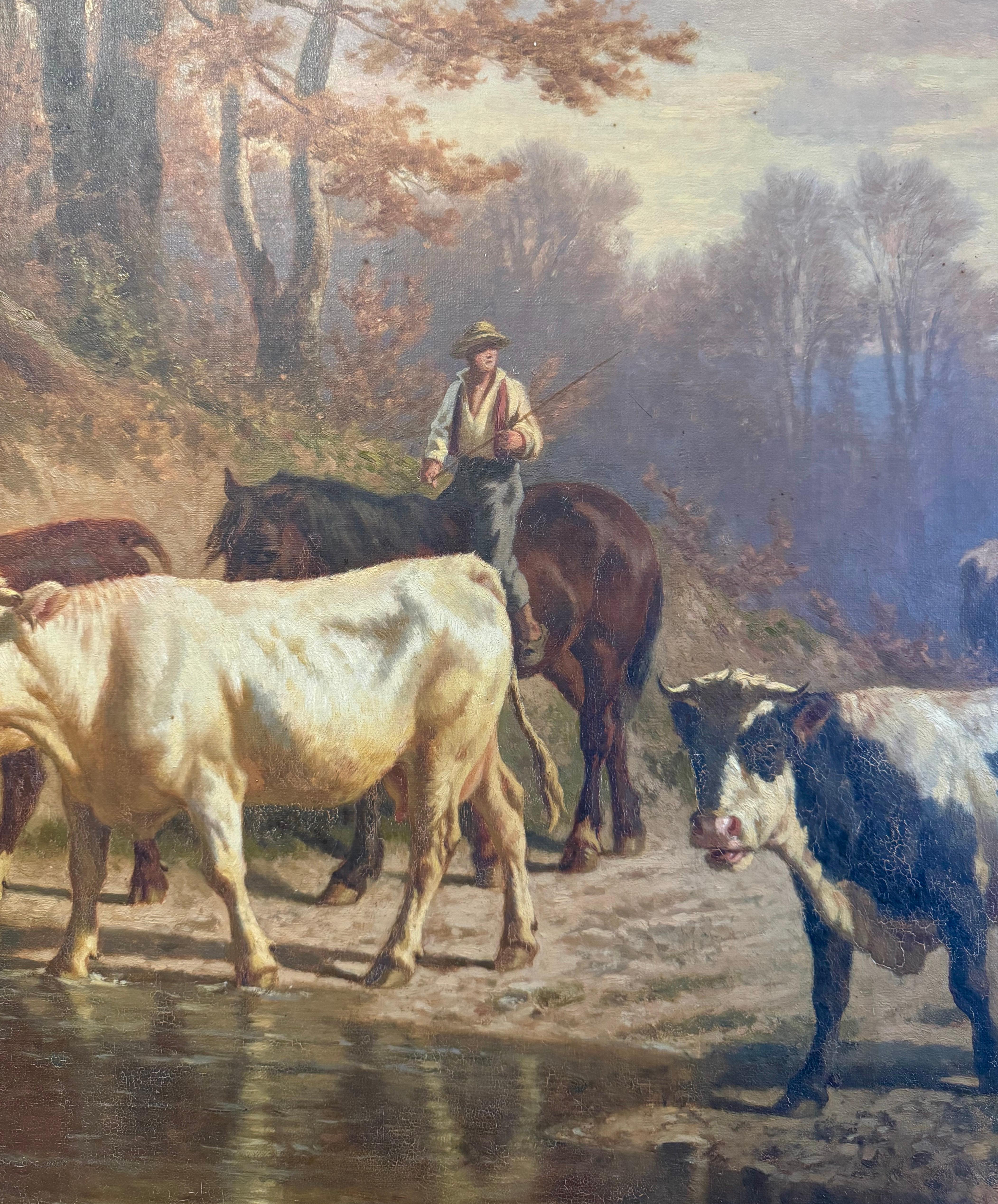 Ölgemälde auf Leinwand Kuh in geschnitztem Rahmen, signiert Charles Humbert, 19. Jahrhundert im Angebot 3