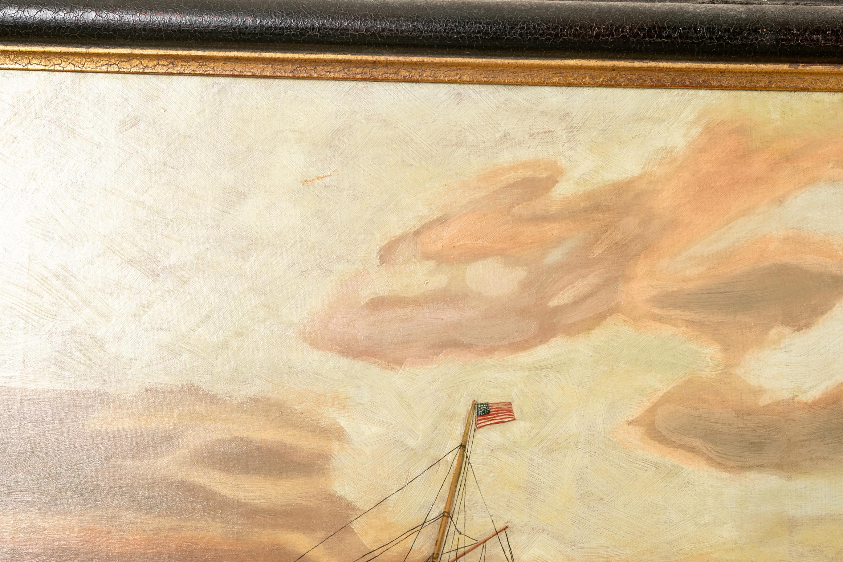 19th Century Oil on Canvas Depicting Mail Steamer Sailing under an Evening Sky 2