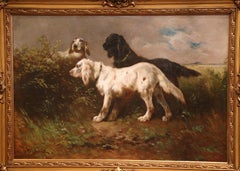 19th Century Oil on Canvas Dog Painting in Gilt Frame Signed H. Schouten