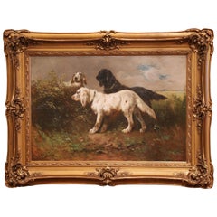 19th Century Oil on Canvas Dog Painting in Gilt Frame Signed H. Schouten