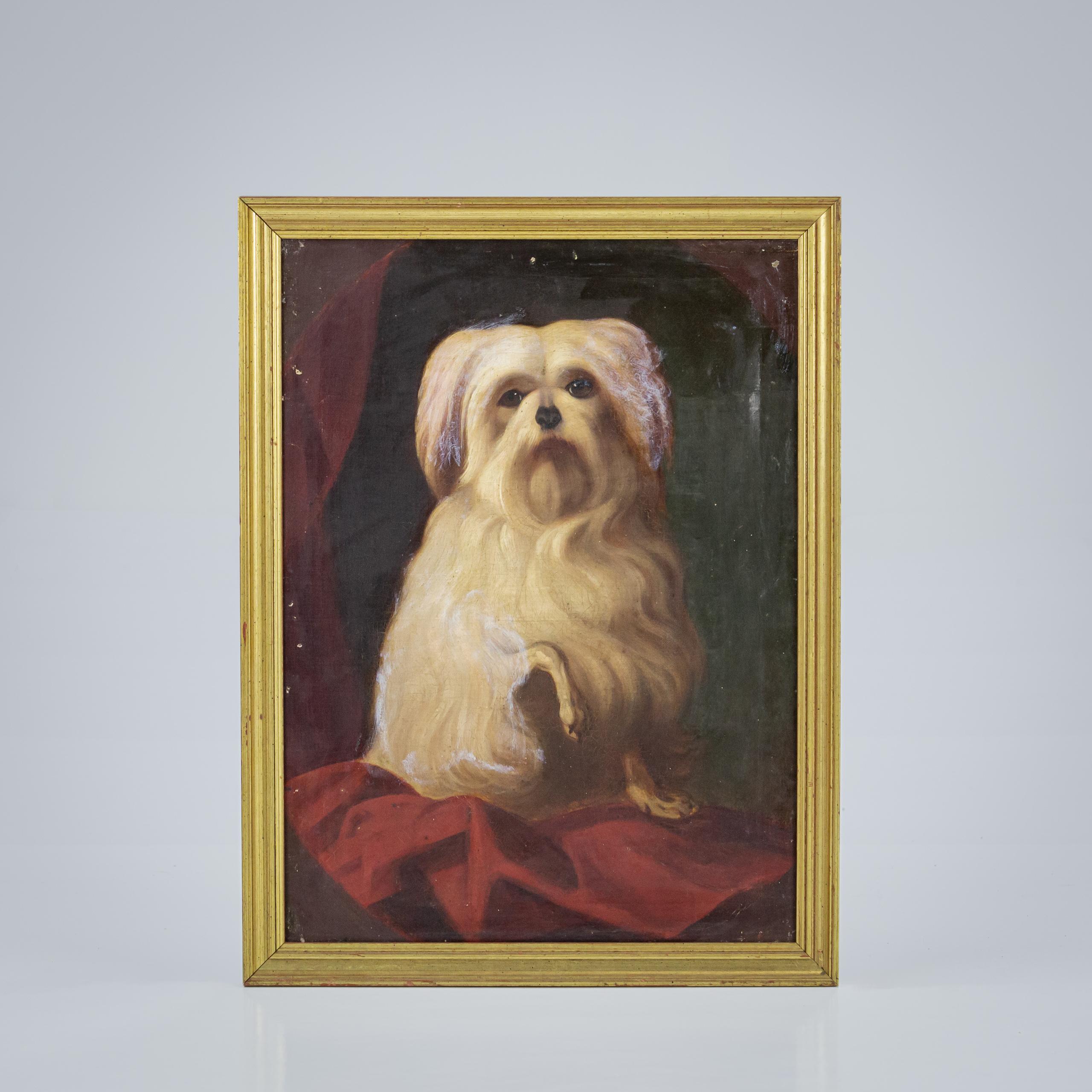 Français Huile sur toile du 19e siècle Portrait de chien en vente