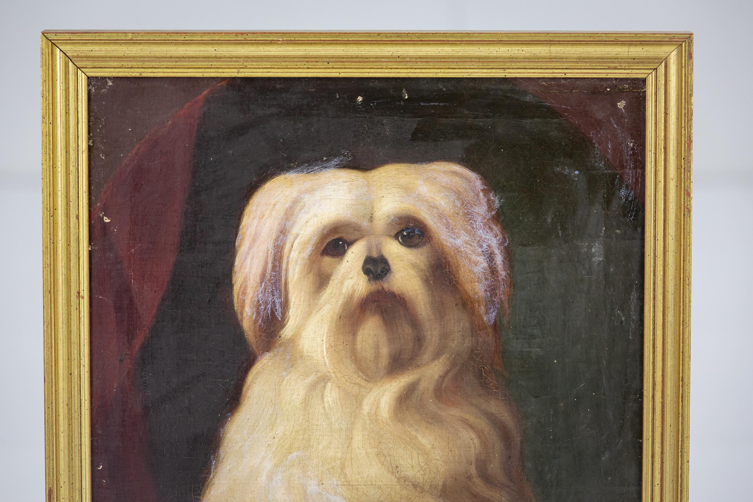 19th Century Oil on Canvas Dog Portrait In Distressed Condition For Sale In Pease pottage, West Sussex