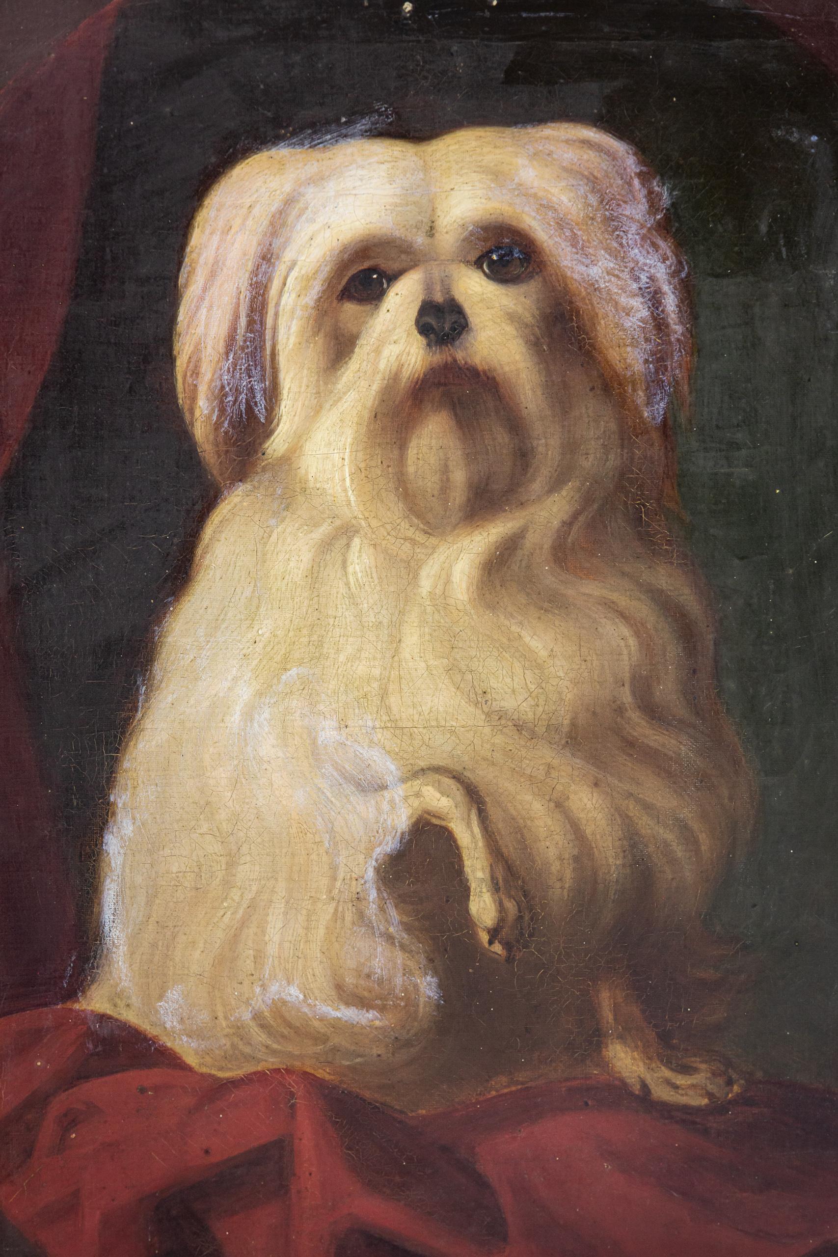 Toile Huile sur toile du 19e siècle Portrait de chien en vente