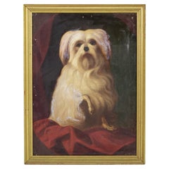 Antique 19th Century Oil on Canvas Dog Portrait
