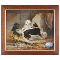 19th Century Oil on Canvas Dogs Creating Mischief in the Kitchen