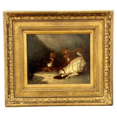 Huile sur toile du XIXe siècle, "Dogs Ratting", attribuée à Edward Armfield,