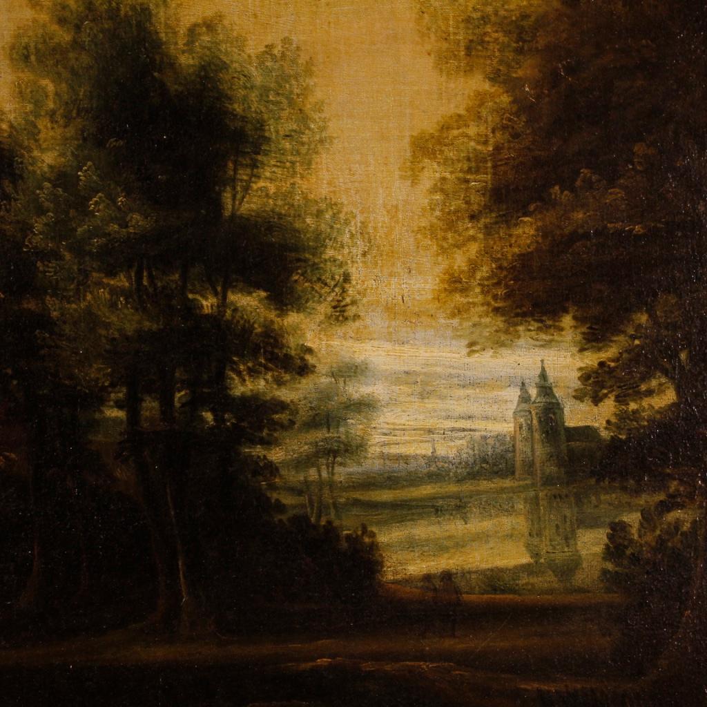 19th Century Oil on Canvas Dutch Landscape with Architecture Painting, 1850 1