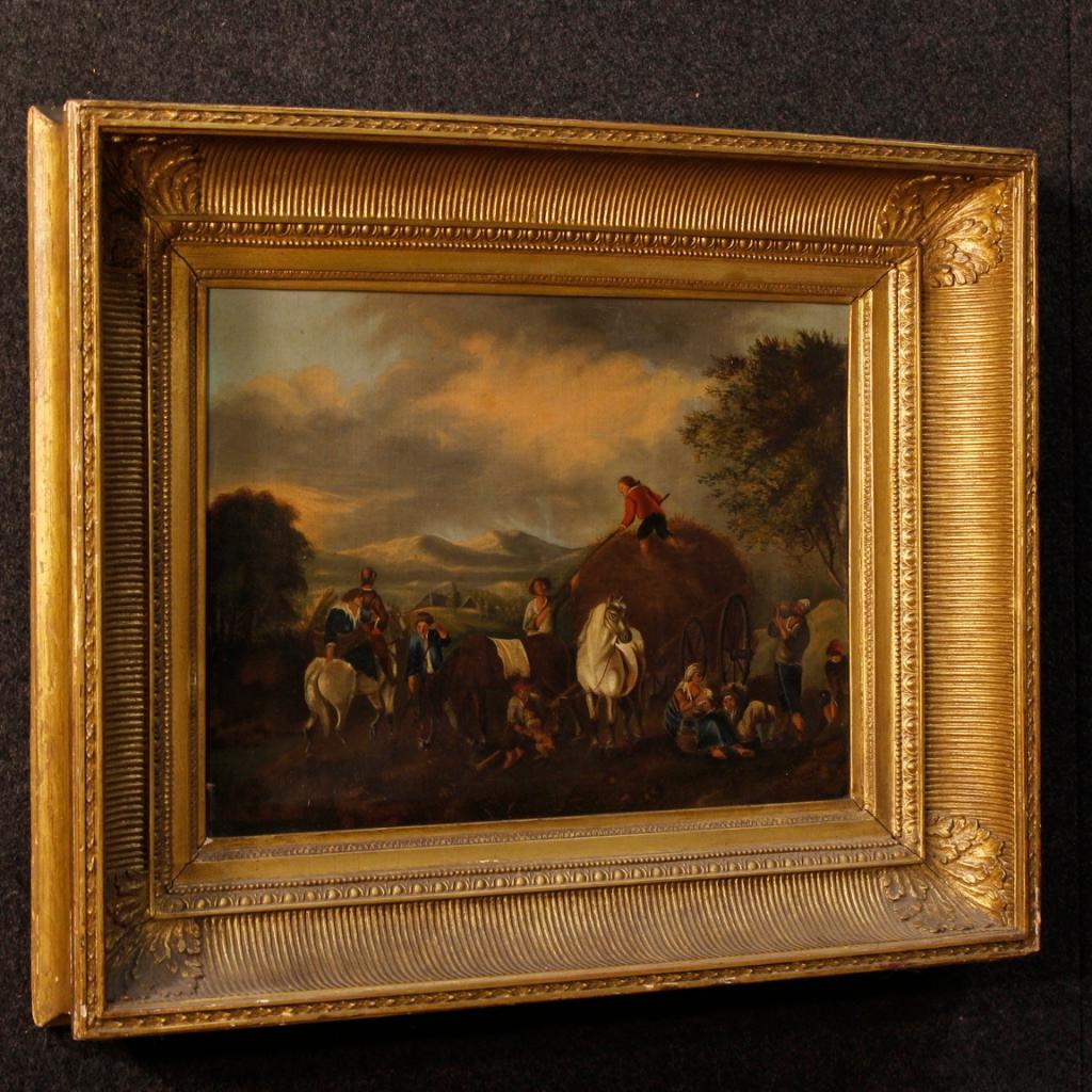19th Century Oil on Canvas Dutch Painting Rural Scene with Characters, 1870 6
