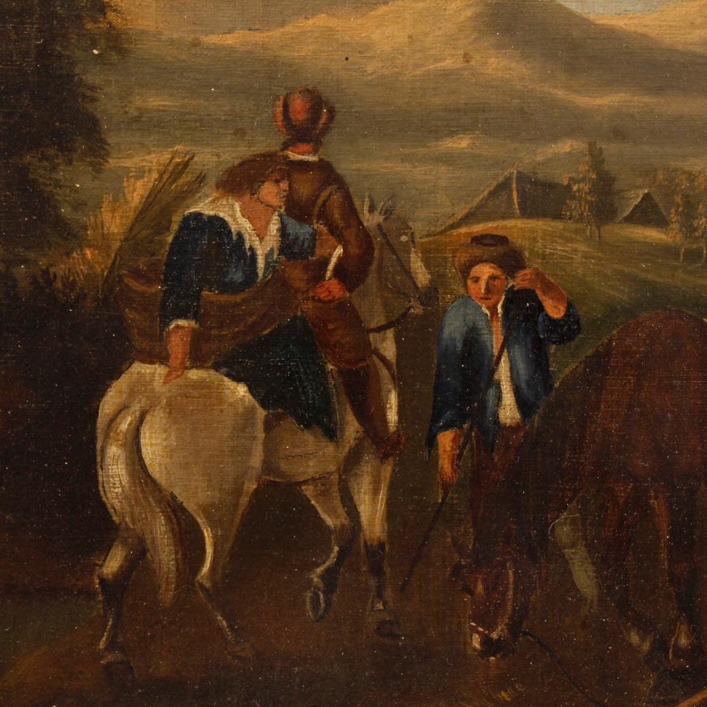 19th Century Oil on Canvas Dutch Painting Rural Scene with Characters, 1870 In Good Condition In Vicoforte, Piedmont