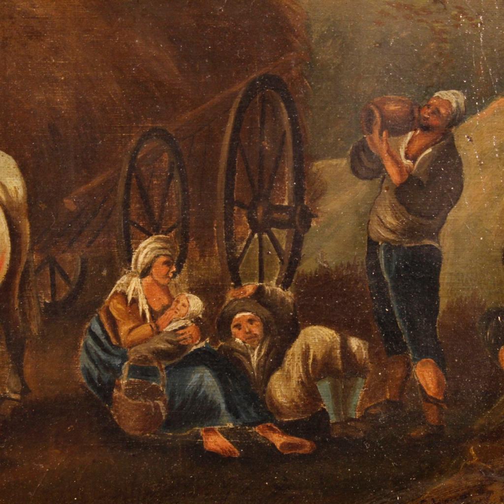 19th Century Oil on Canvas Dutch Painting Rural Scene with Characters, 1870 1