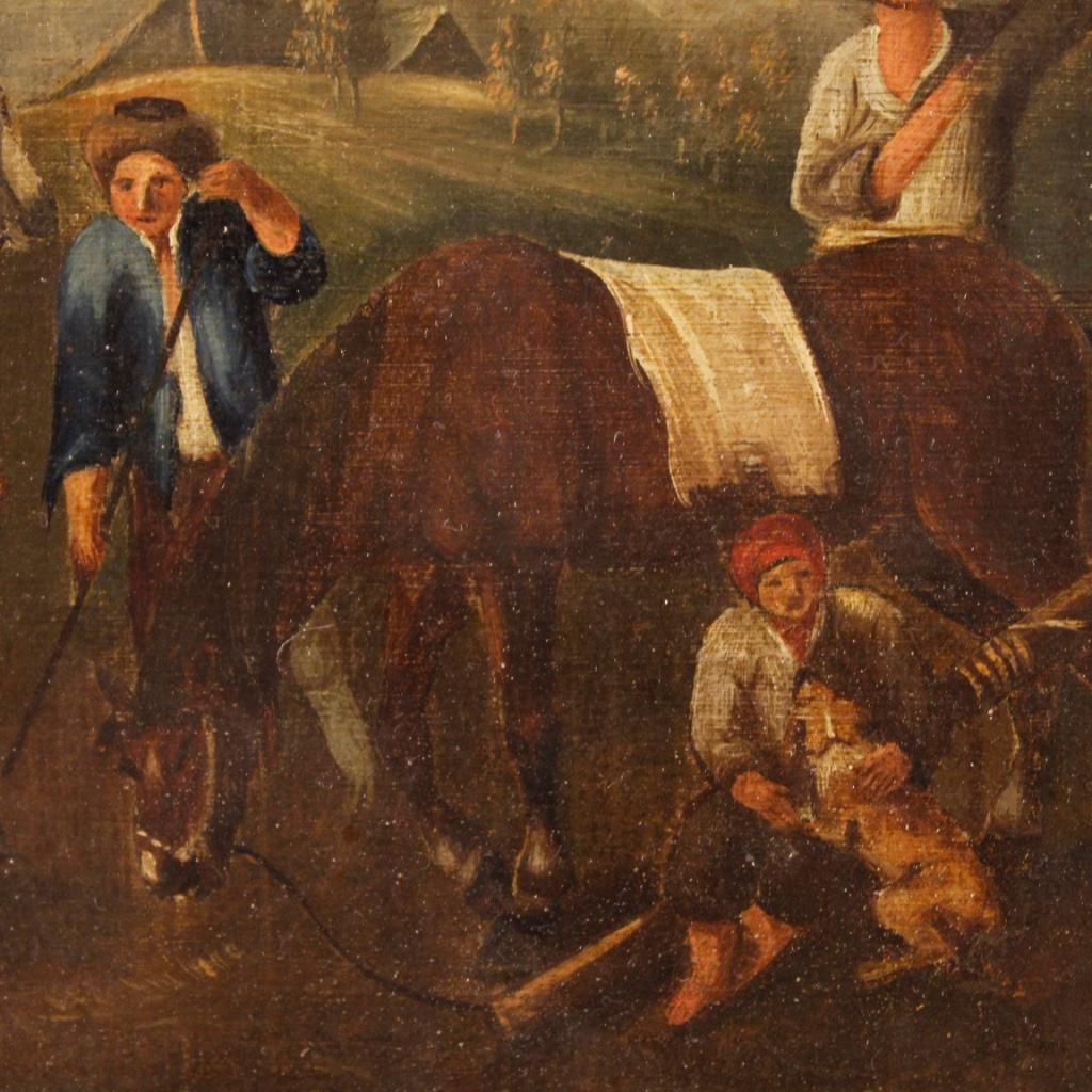 19th Century Oil on Canvas Dutch Painting Rural Scene with Characters, 1870 4