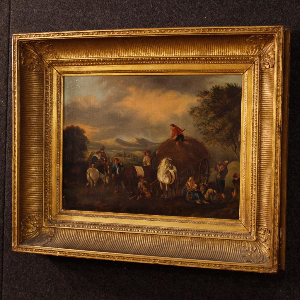 19th Century Oil on Canvas Dutch Painting Rural Scene with Characters, 1870 5