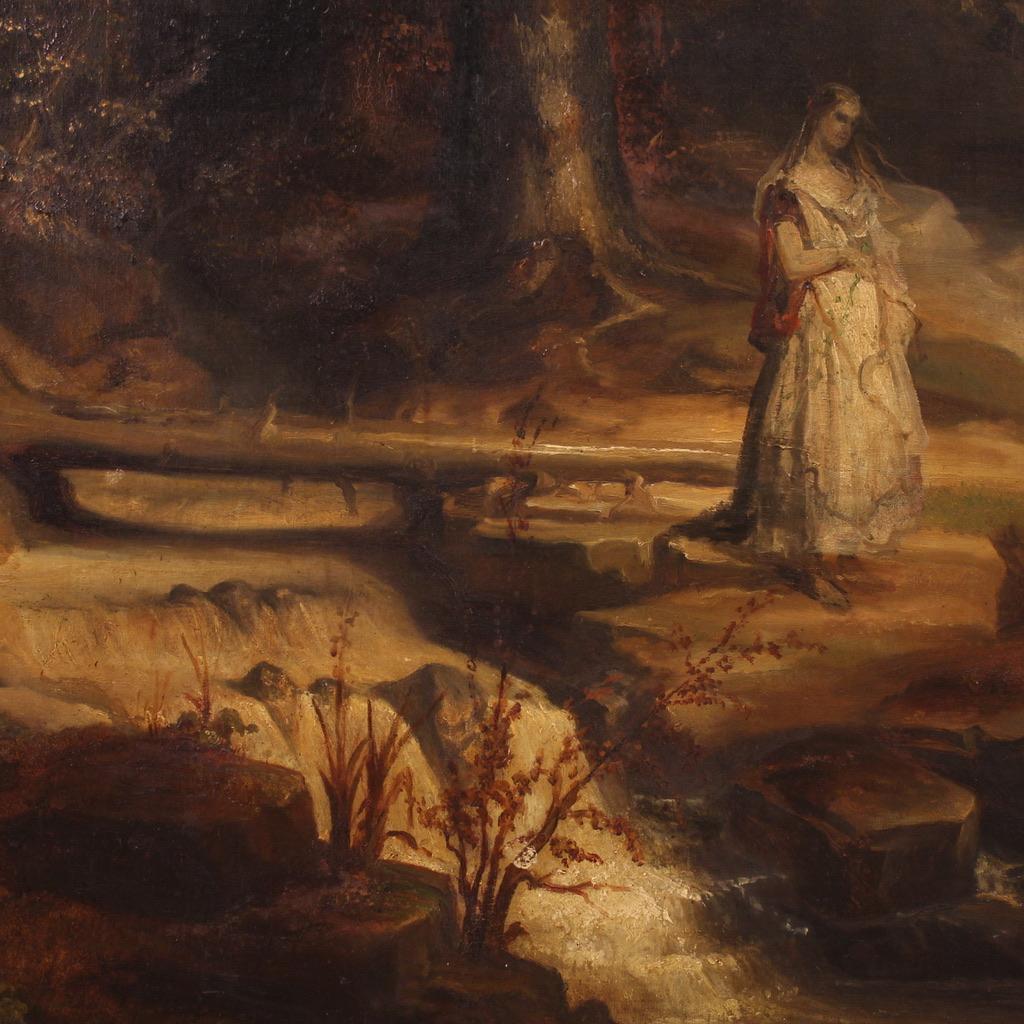 19th Century Oil on Canvas Dutch Romantic Landscape Painting, 1880 For Sale 7