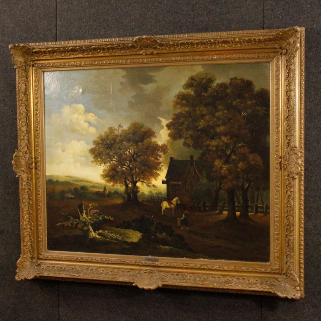 19th Century Oil on Canvas Dutch Signed Landscape Painting, 1880 6