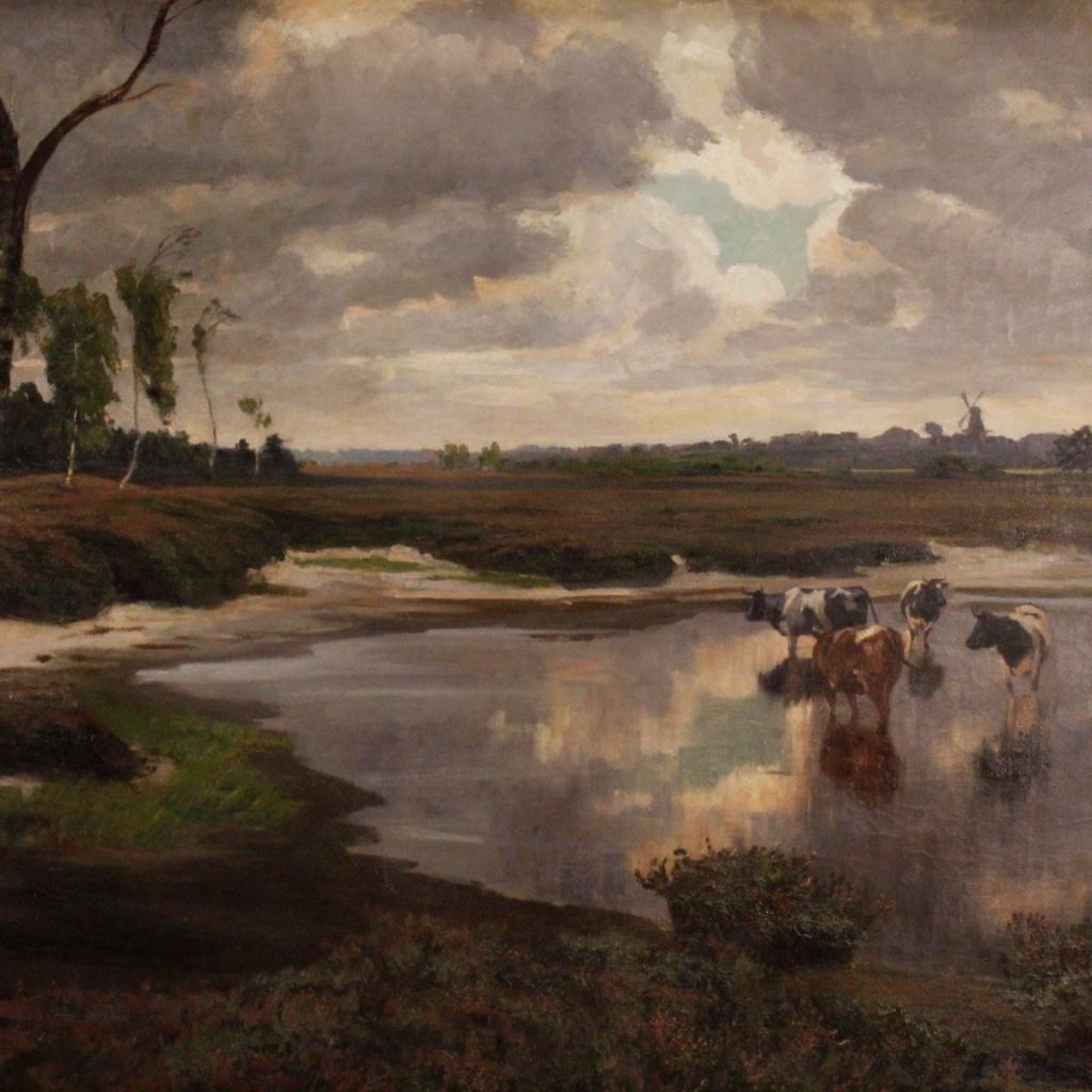 19th Century Oil on Canvas Dutch Signed Landscape Painting, 1880 In Good Condition In Vicoforte, Piedmont