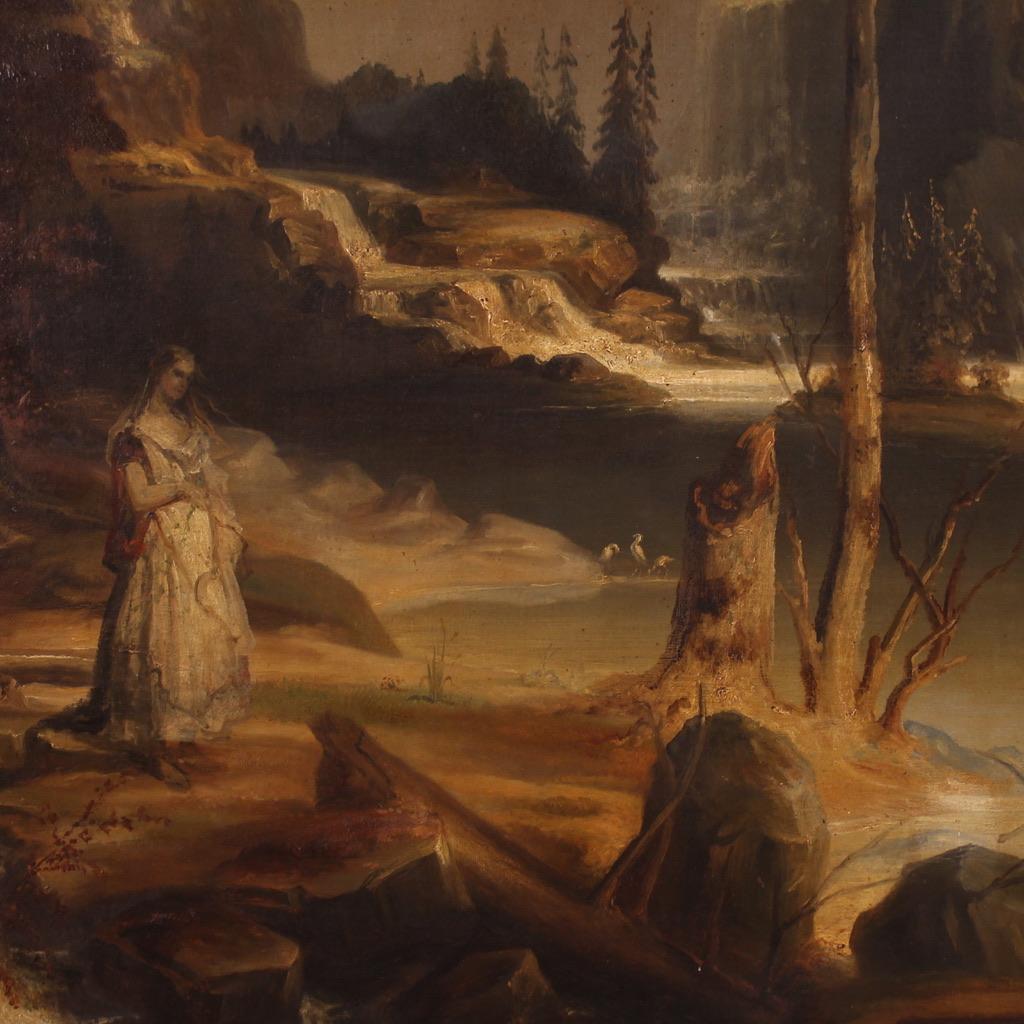 XIXe siècle Peinture à l'huile sur toile hollandaise du 19ème siècle, représentant un paysage, 1880