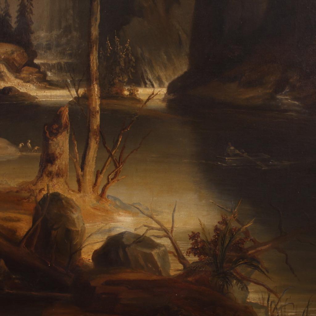 Peinture à l'huile sur toile hollandaise du 19ème siècle, représentant un paysage, 1880 1