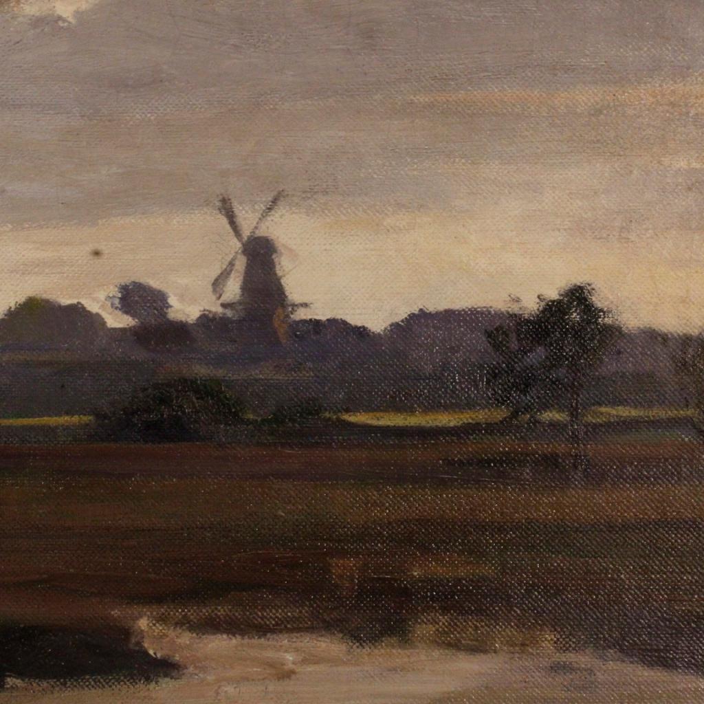 19th Century Oil on Canvas Dutch Signed Landscape Painting, 1880 5