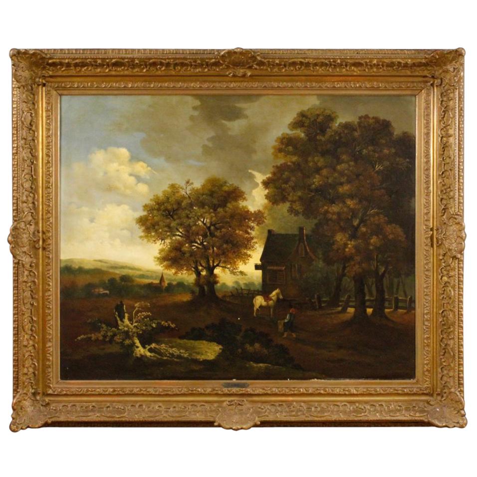 19th Century Oil on Canvas Dutch Signed Landscape Painting, 1880