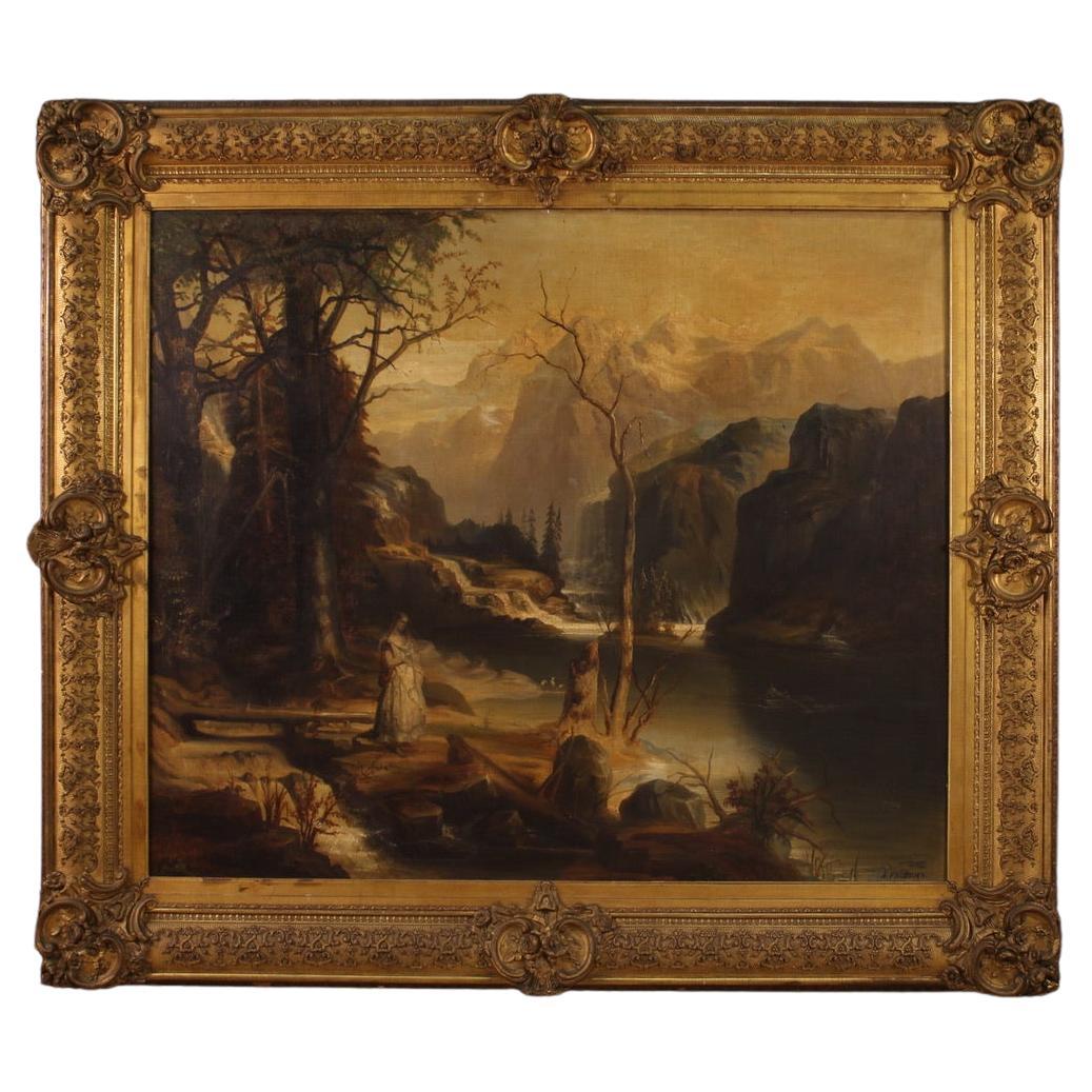 19th Century Oil on Canvas Dutch Signed Landscape Painting, 1880 For Sale