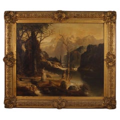 Antique 19th Century Oil on Canvas Dutch Signed Landscape Painting, 1880