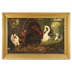 19th Century Oil on Canvas Dutch Signed Still Life With Animals Painting, 1855