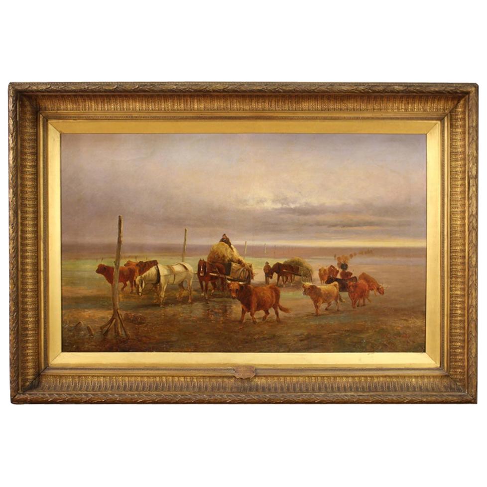 19th Century Oil on Canvas English Painting Landscape Signed and Dated, 1889