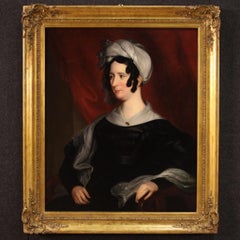 19th Century Oil on Canvas English Painting Portrait of a Lady with a Hat, 1850