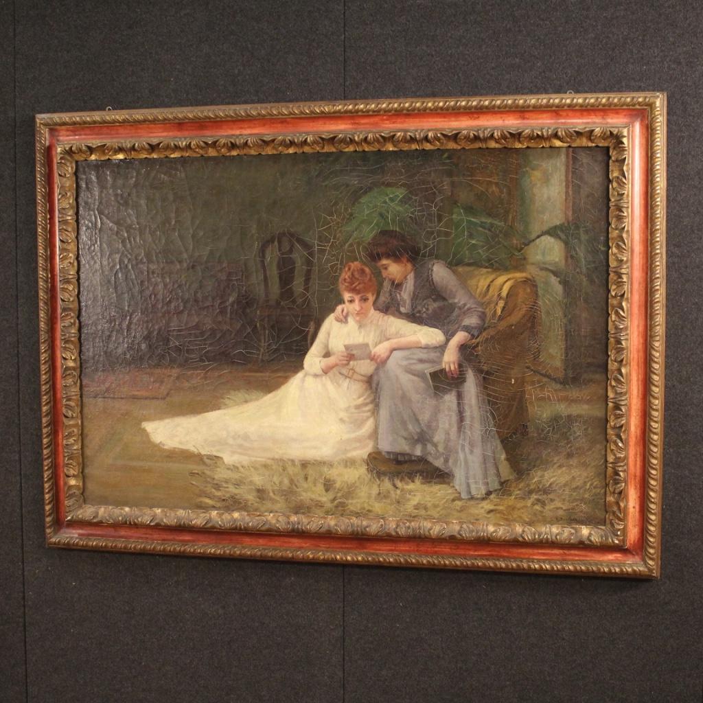 19th Century Oil on Canvas English Signed Interior Scene Painting, 1890 In Good Condition In Vicoforte, Piedmont